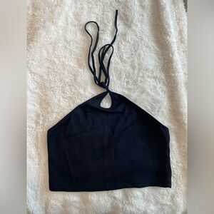 Zara Black Ribbed Halter Top Size Large
